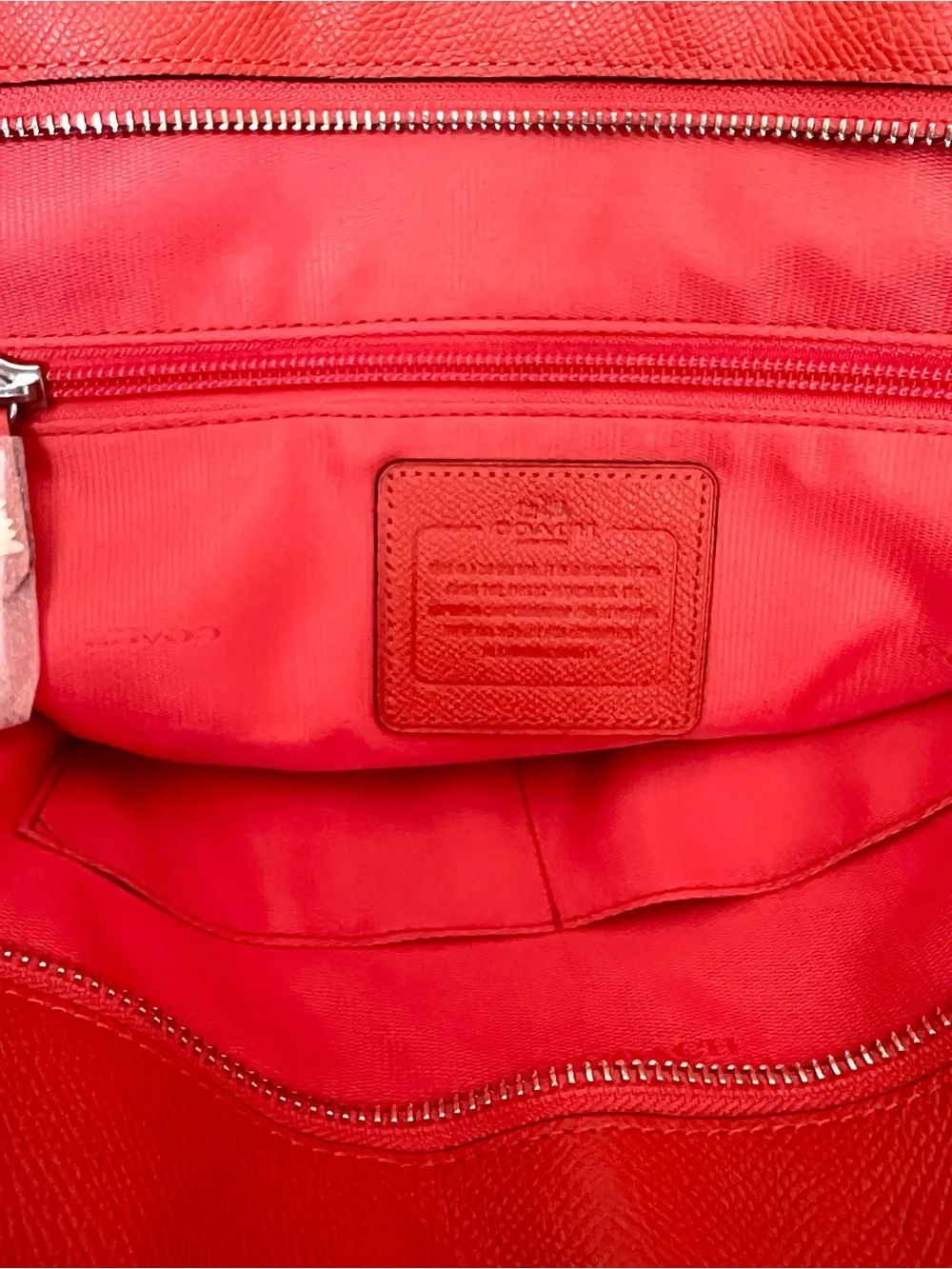 Coach Red Leather Tote with Luggage Tag and Logo Plaque